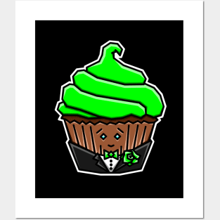 Cute Cupcake in a Tuxedo with Green Icing - Chocolate - Cupcake Posters and Art